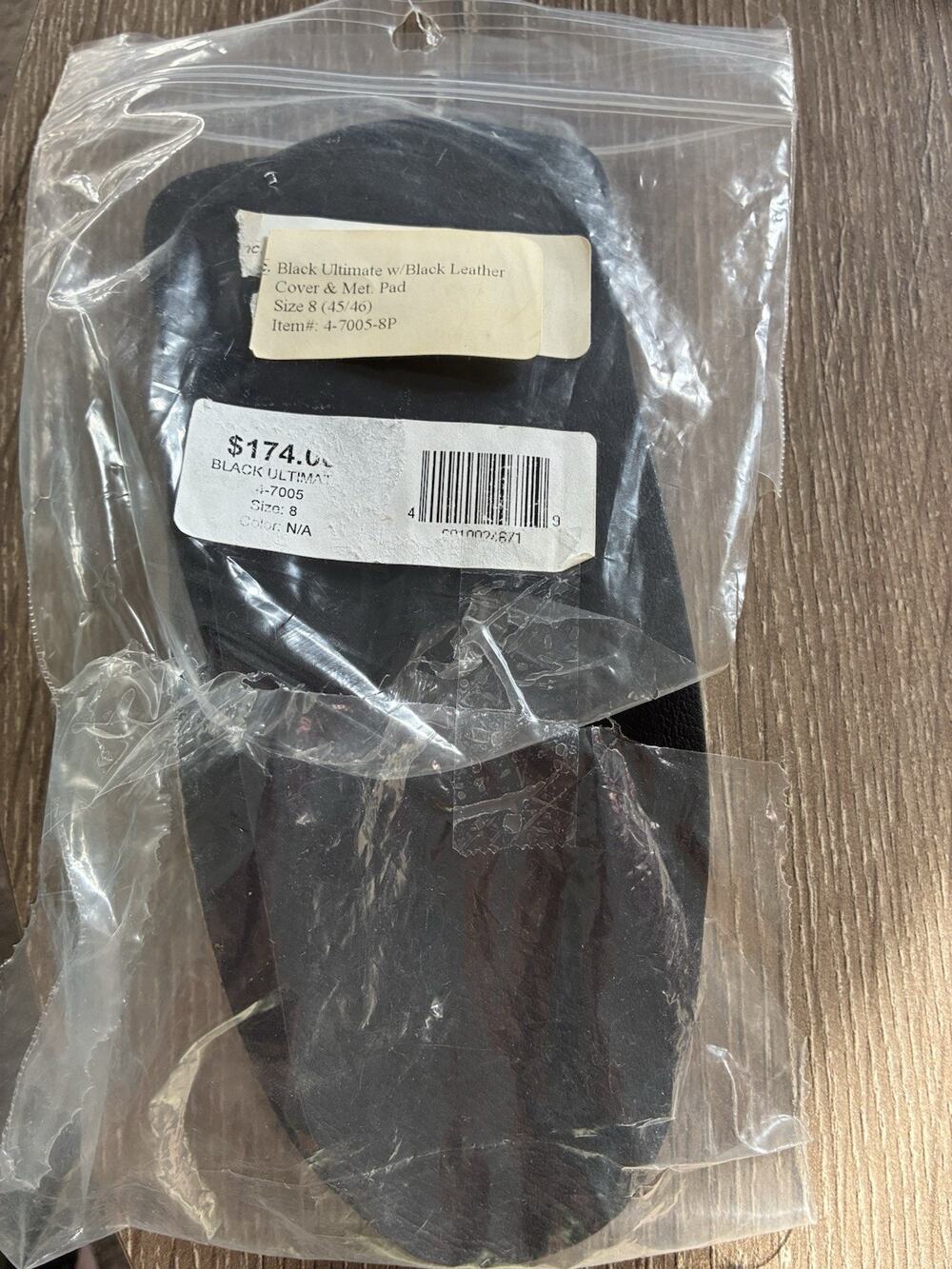 Black Ultimate Leather Cover Orthotic Insole 3/4 Length Size 8 (45/46) W/Met Pad
